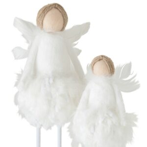 Ange Debout Décoratif Blanc Plumes Lilas