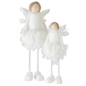 Ange Debout Décoratif Blanc Plumes Lilas