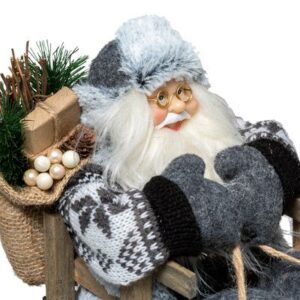 Décoration Père-Noël Blanc et Gris sur Luge H21,50cm Maroso