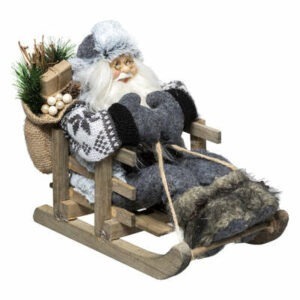 Décoration Père-Noël Blanc et Gris sur Luge H21,50cm Maroso