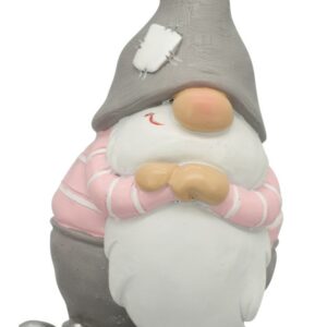 Statuette Gnome Santa Gris et Rose Carlin