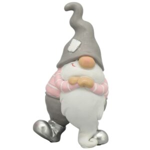 Statuette Gnome Santa Gris et Rose Carlin