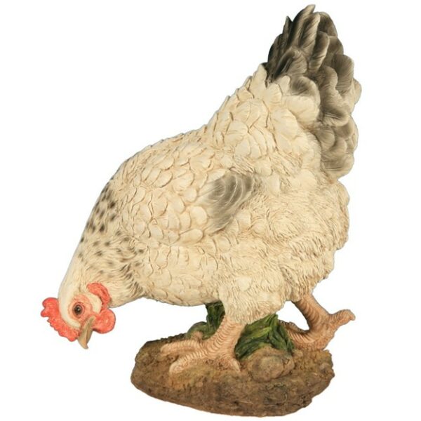 Statue en résine Germaine - Poule Blanche picorant 26cm