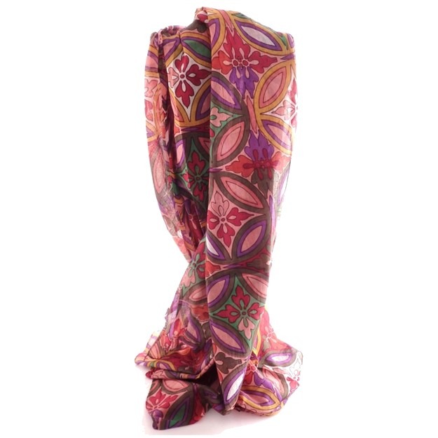 Paréo coton imprimé Bonao – Rose et Multicolore Palme