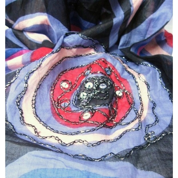 Paréo coton imprimé avec broderie Nagua – Noir et Violet Palme