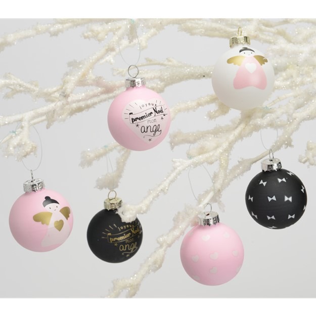 Coffret 6 boules Mon Premier Noël Rose