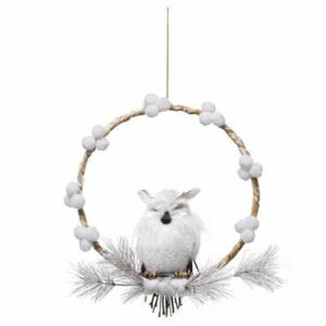 Couronne Noël Bois Sileane Hibou Blanc