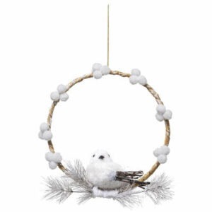 Couronne Noël Bois Sileane Oiseau Blanc
