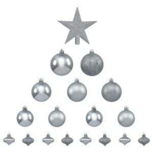Kit sapin Noël 18 pièces Rowe Argent Boules et Cimier