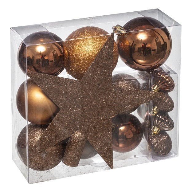 Kit sapin Noël 18 pièces Rowe Marron Boules et Cimier