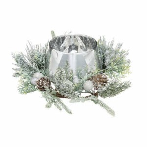 Photophore de Noël en verre Argent avec couronne Sapin Elianor