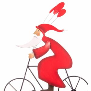 Statue Père Noël Métal Vélo 36cm