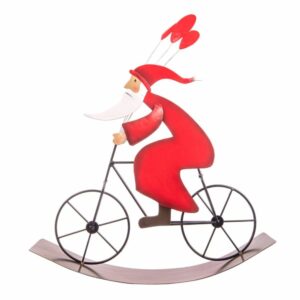Statue Père Noël Métal Vélo 36cm