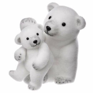 Sujet Noël Ours Blanc avec son bébé Rolta H33cm