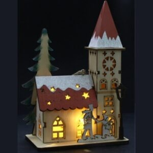 Maison Noël Lumineuse Nuccia Bois et Rouge