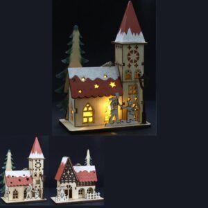 Maison Noël Lumineuse Nuccia Bois et Rouge