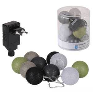 Guirlande Electrique 10 Boules Paita – Noir, Kaki et Taupe