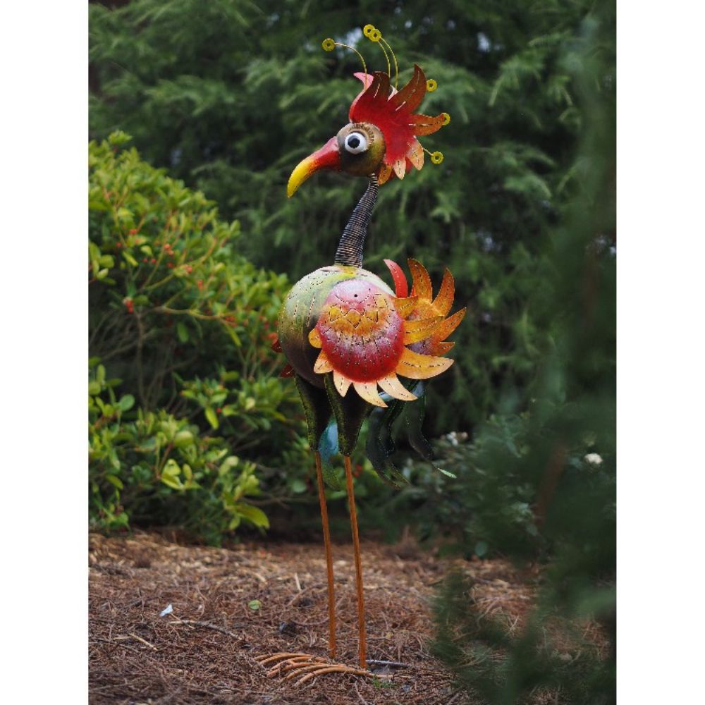 Statue Oiseau Rigolo en métal - Poule Agathe Orange 120 cm