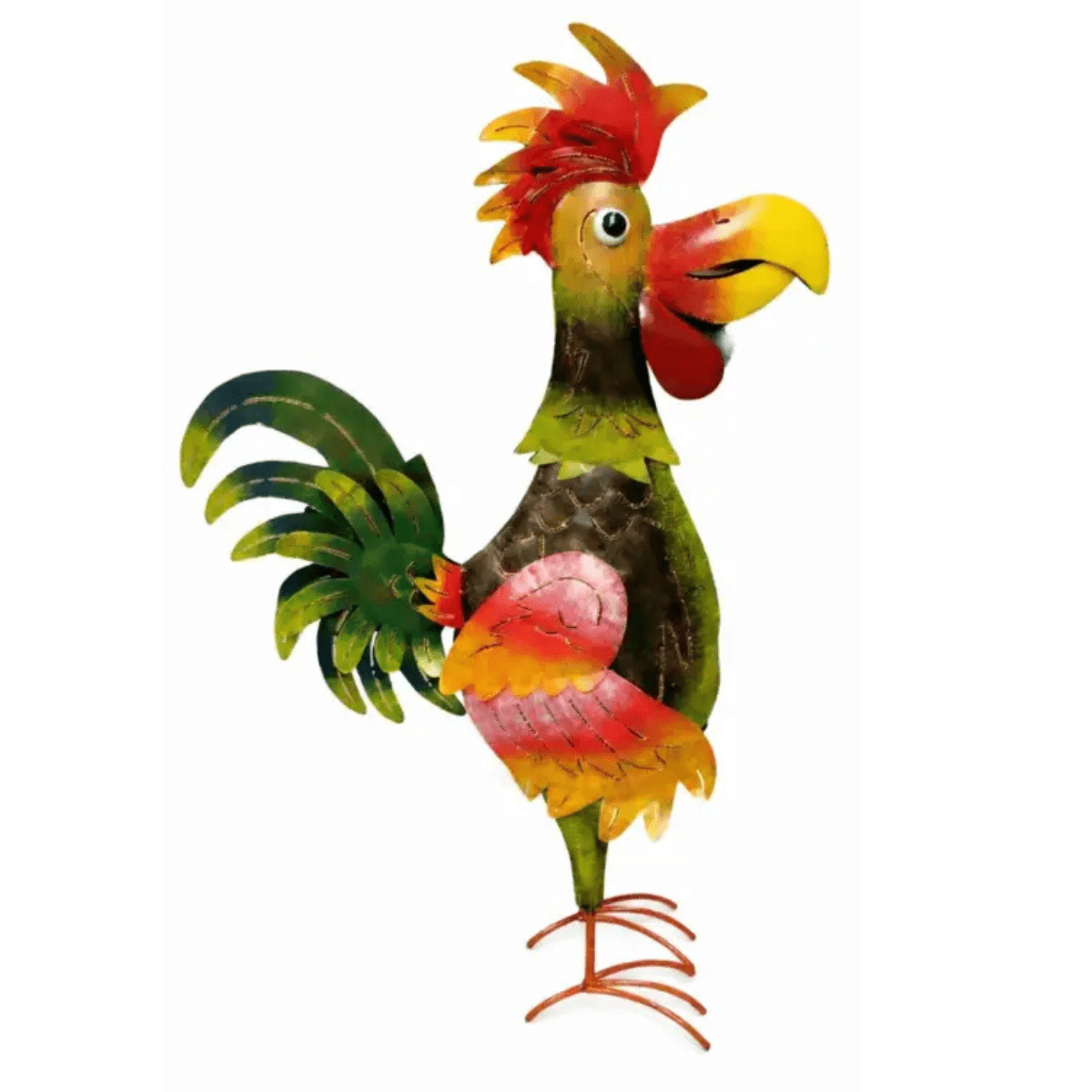 Statue Oiseau Rigolo métal Coq Moustako H91