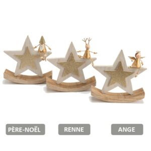Décoration Noël Pilos Etoile Bois et Doré