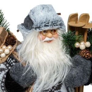 Décoration Père Noël Blanc et Gris Ski Solan 45cm
