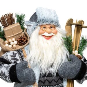 Décoration Père Noël Blanc et Gris Ski Solan 60cm