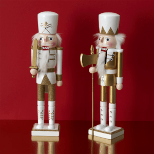 Soldat Casse-Noisette de Noël Olghero Blanc et Or H35