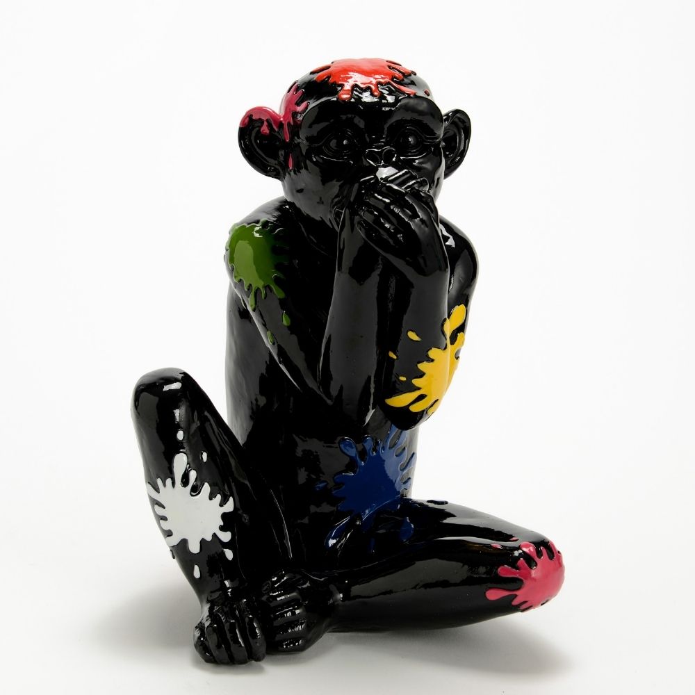 Statue Singe résine Raboliot Noir et Multicolore H30
