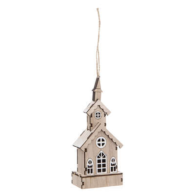 Suspension Noël Eglise Bois Riina Beige