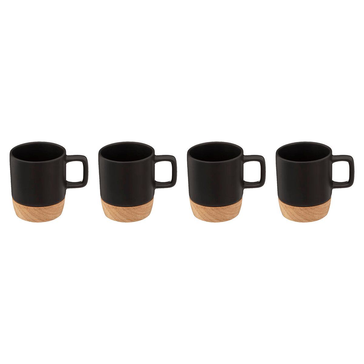 Coffret 4 Tasses Elmer Noir et soucoupes bambou