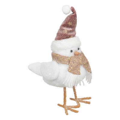 Déco Noël Oiseau bonnet Arja Blanc et rose H25