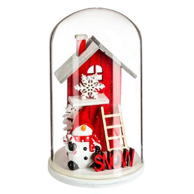 Maison en Bois sous cloche Hilias Bonhomme de Neige