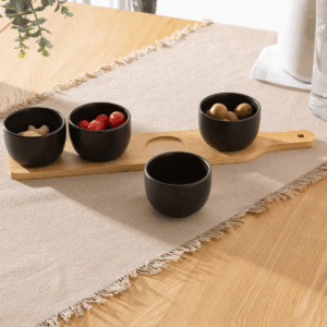 Set Apéritif Moracio 4 bols Noir et plateau bois