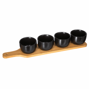 Set Apéritif Moracio 4 bols Noir et plateau bois