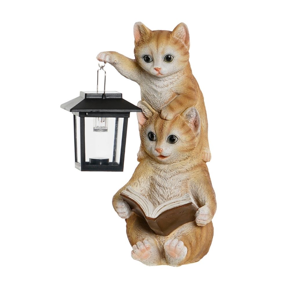 Statue résine Mixno Duo Chats lanterne solaire