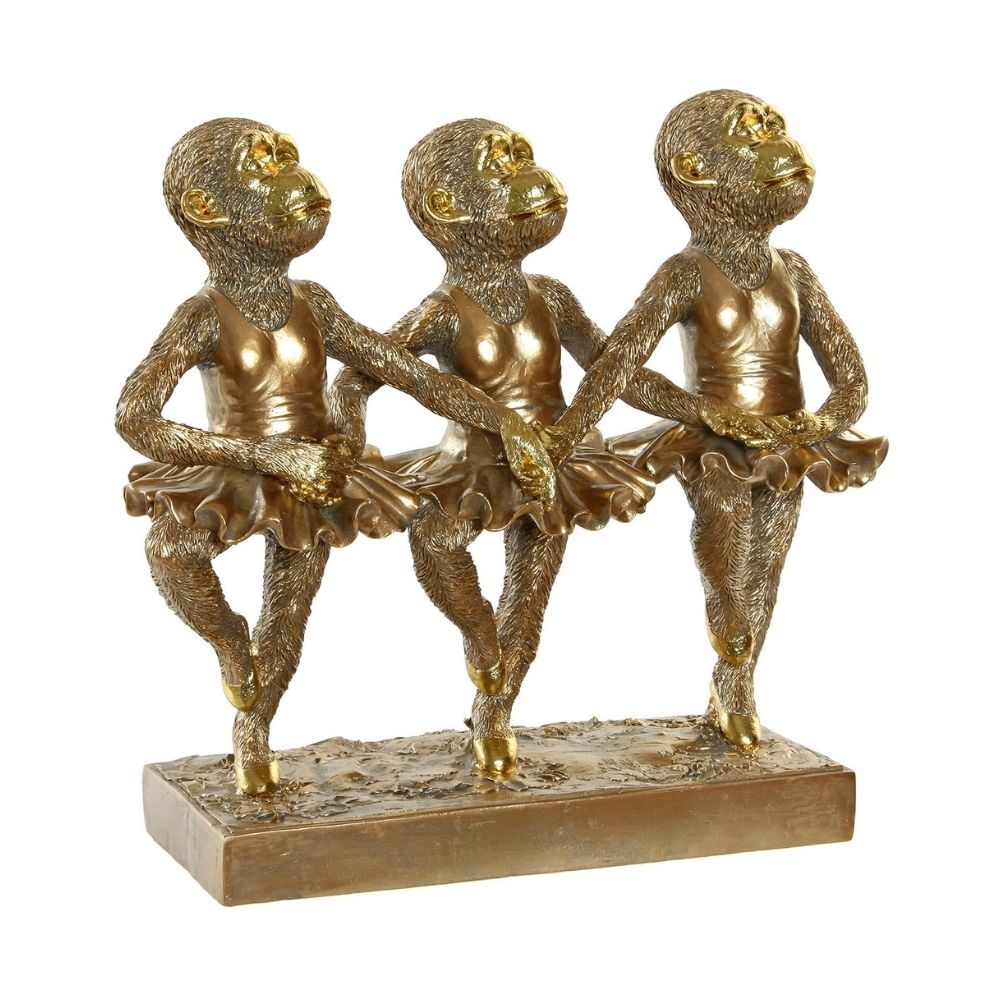 Statue résine Hinolane Singes de ballet doré