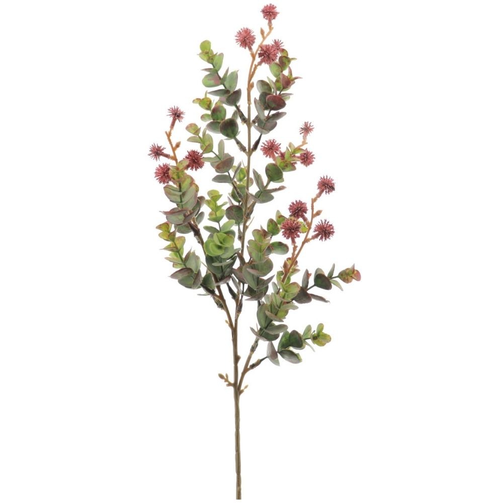Branche Eucalyptus sauvage artificiel Palys fleurs roses H64cm