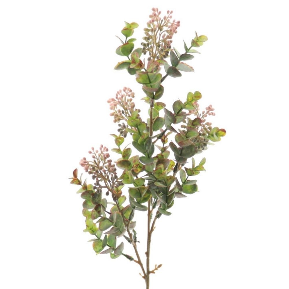 Branche Eucalyptus sauvage artificiel Touliz fleurs roses H60cm