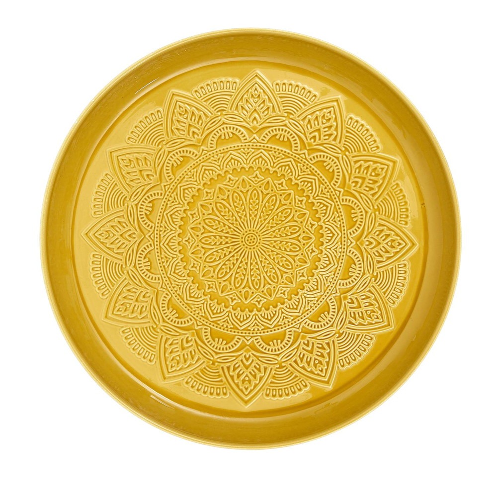 Plateau métal oriental rond Zounane Jaune D35cm