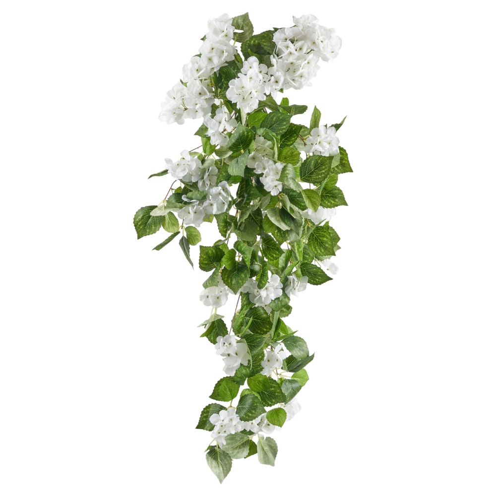 Plante retombante artificielle Hortensia Gabon Blanc H100cm