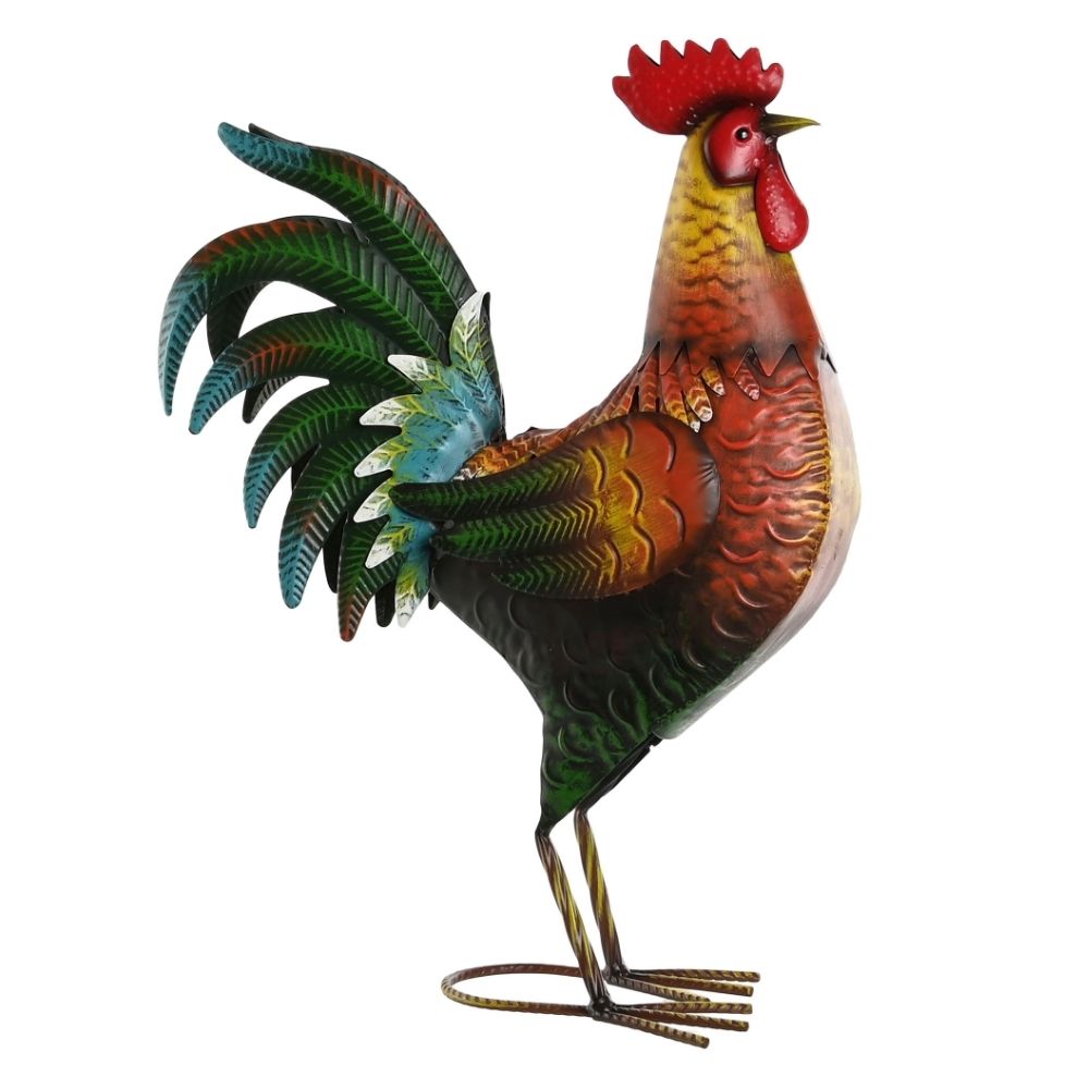 Statue métal Coq coloré Bragance H48cm