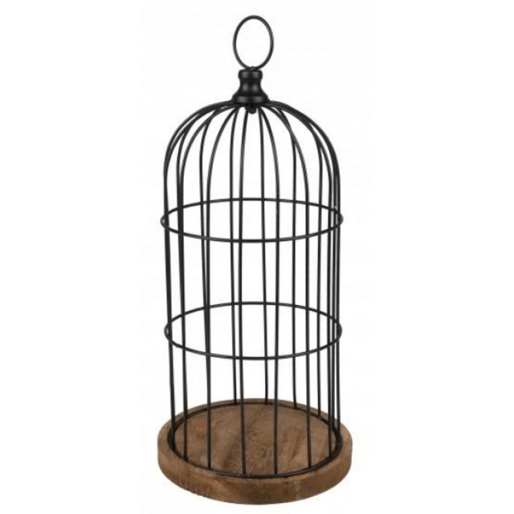 Cage décorative métal noir et bois Orelyne H39cm