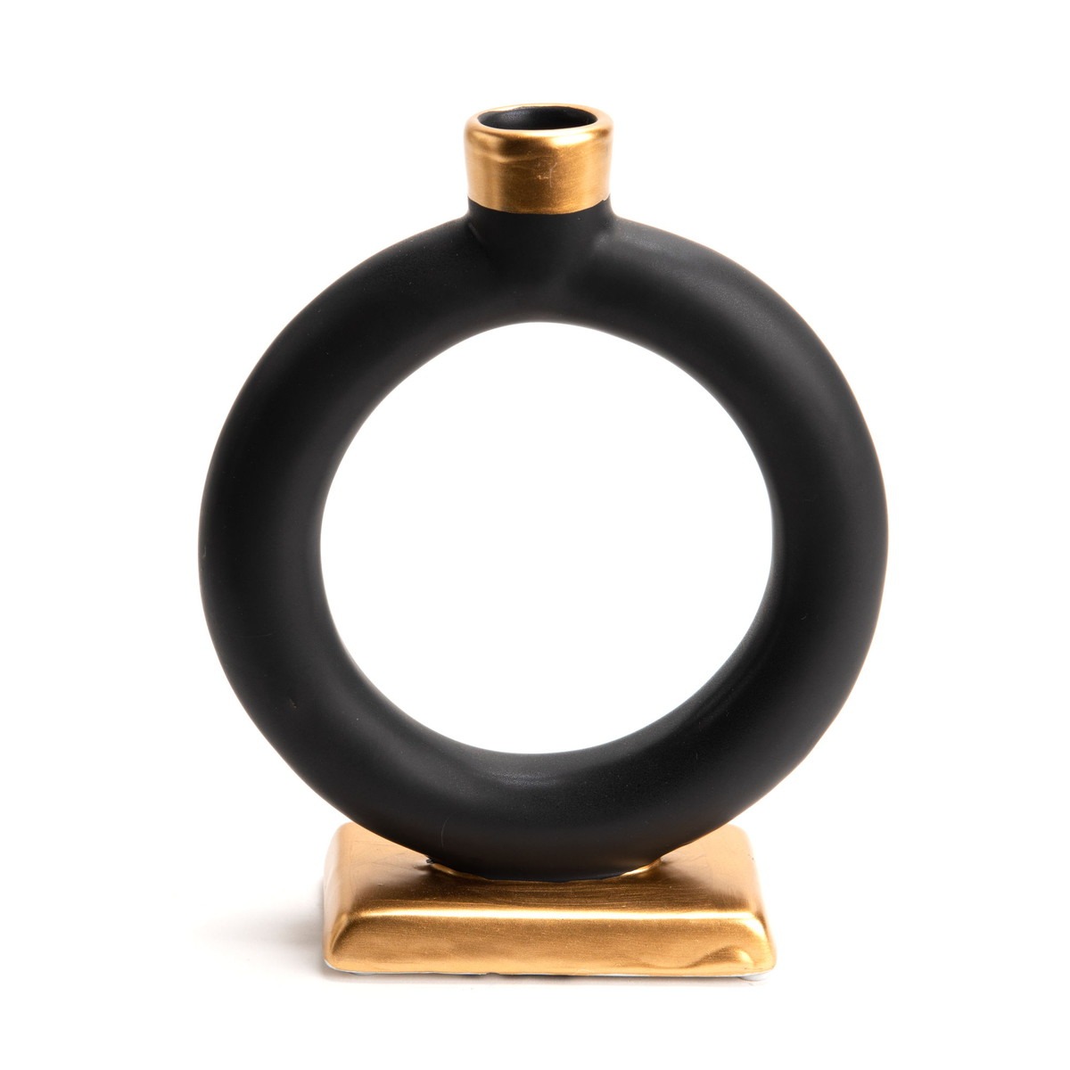 Bougeoir cercle Farona Noir et Doré H18cm