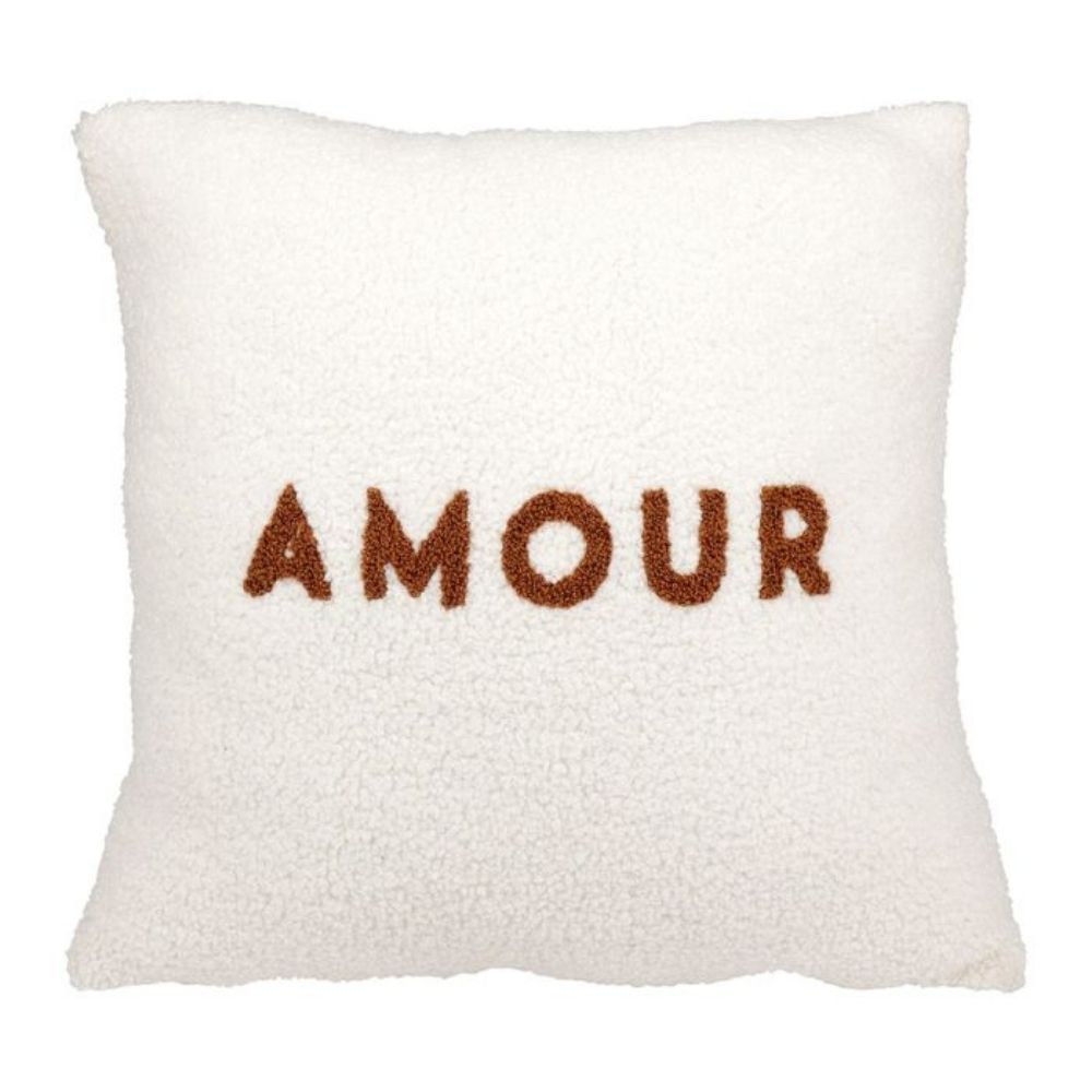 Coussin blanc bouclette Talba Amour 40x40cm