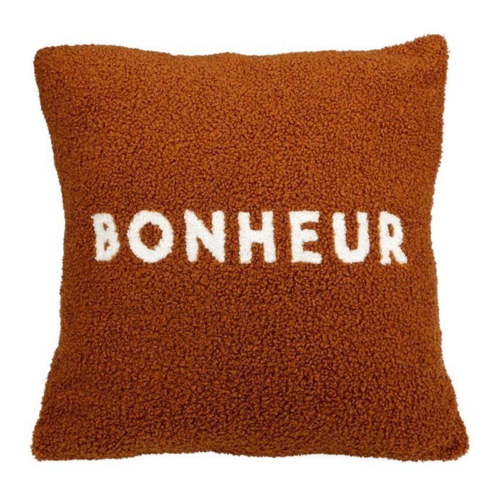 Coussin bouclette marron Talba Bonheur 40x40cm