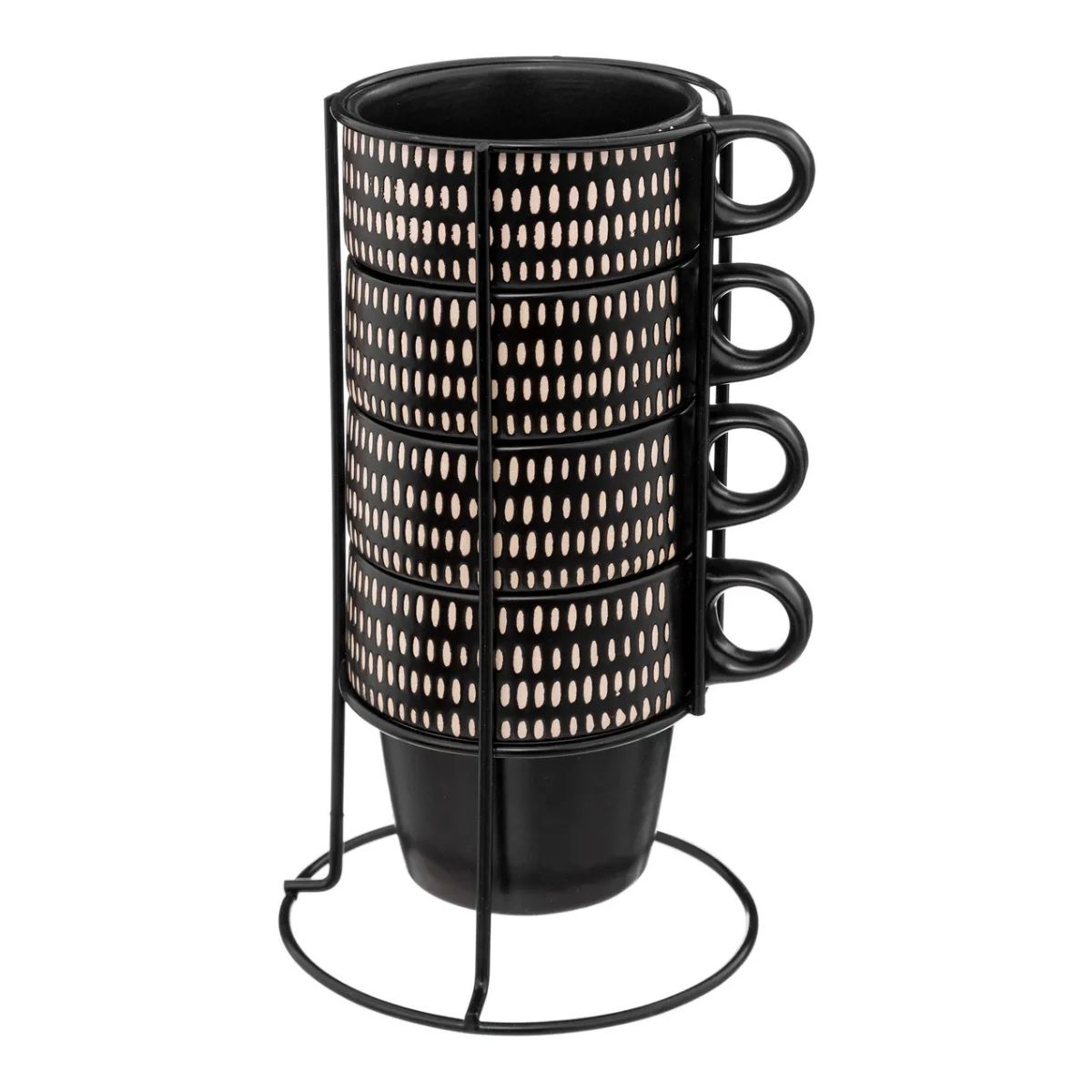 Ensemble 4 Mugs ethnique Mizala Noir avec rack