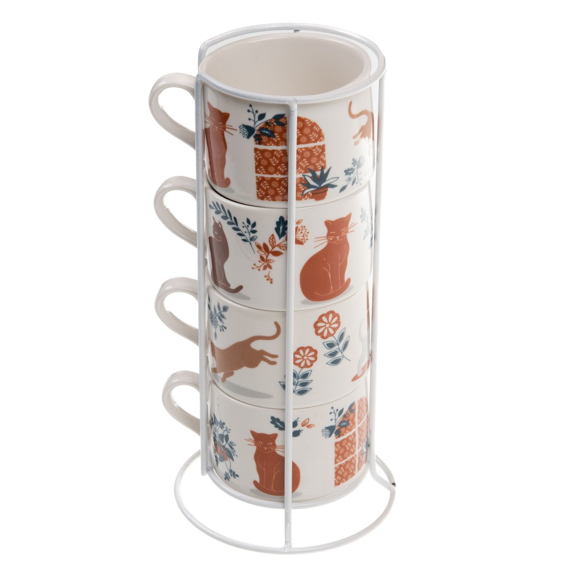 Ensemble 4 Tasses Chat Minouche avec rack