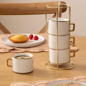 Ensemble 4 tasses 17cl Viliziane Blanc et Doré avec rack