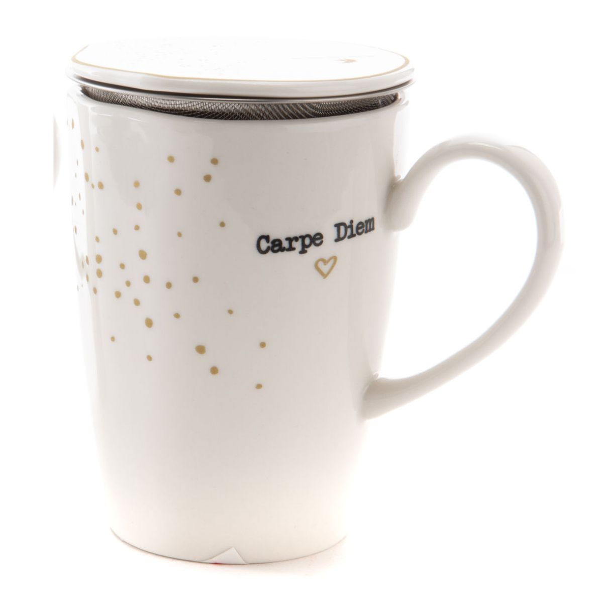 Mug et Filtre Carpe Diem Blanc, Noir et Doré 350ml