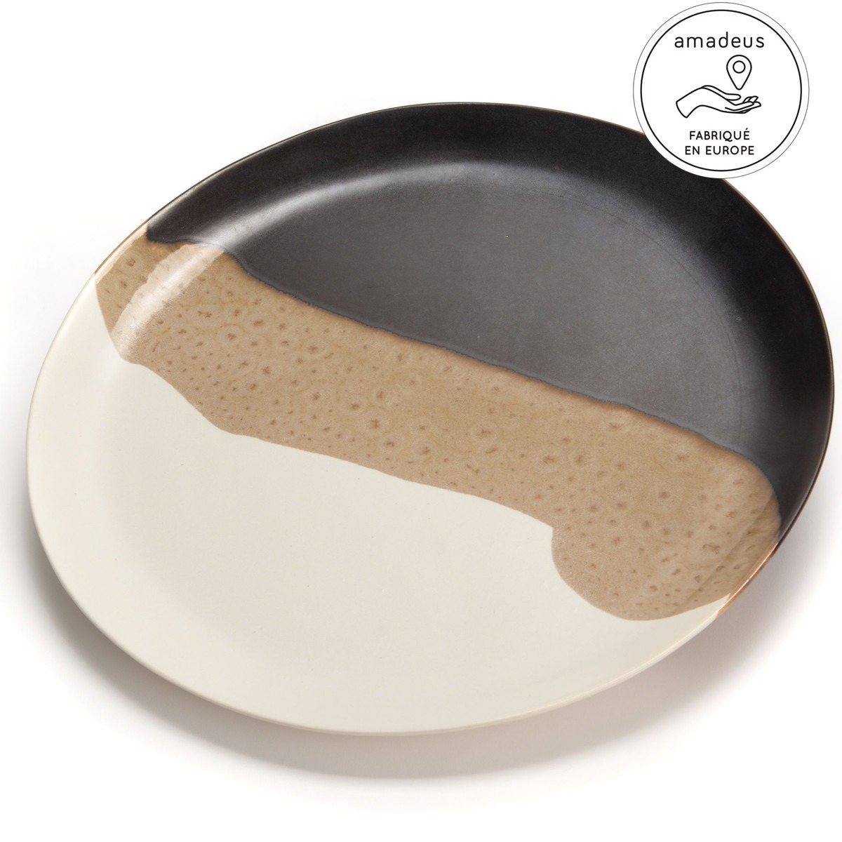 Plat en grès Carmelo Marron et Beige D35cm